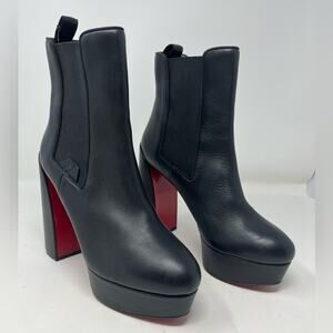 Christian Louboutin Movidastic Black Leather Ankle Boot Platform Chelsea size 40